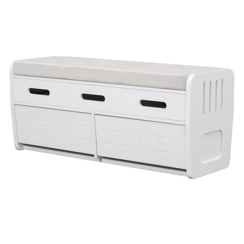 Banc de rangement rustique avec 2 tiroirs, espace de rangement dissimulé et 3 faux tiroirs sur le dessus