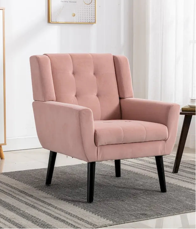 Pink Velvet Modern 29.5 Tufted Accent Chair with Wood Legs