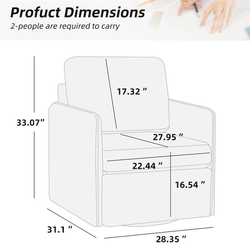 Fauteuil pivotant,Fauteuil de salon confortable avec rangement,Fauteuil d'appoint