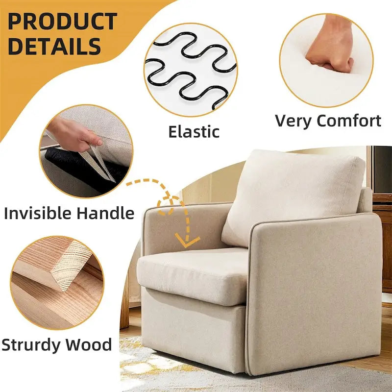 Fauteuil pivotant,Fauteuil de salon confortable avec rangement,Fauteuil d'appoint