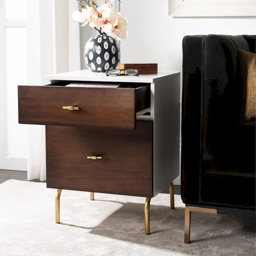 Table de chevet à 2 tiroirs avec étagère ouverte – Table d'appoint de chambre à coucher moderne avec rangement