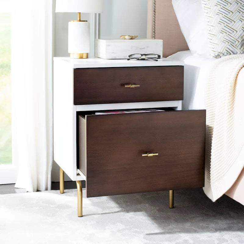 Table de chevet à 2 tiroirs avec étagère ouverte – Table d'appoint de chambre à coucher moderne avec rangement