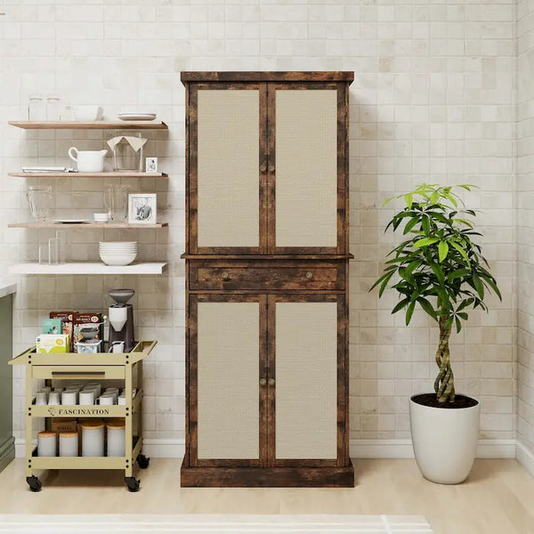 Meuble de rangement 4 portes avec 1 tiroir — En rotin synthétique, design extérieur résistant aux intempéries