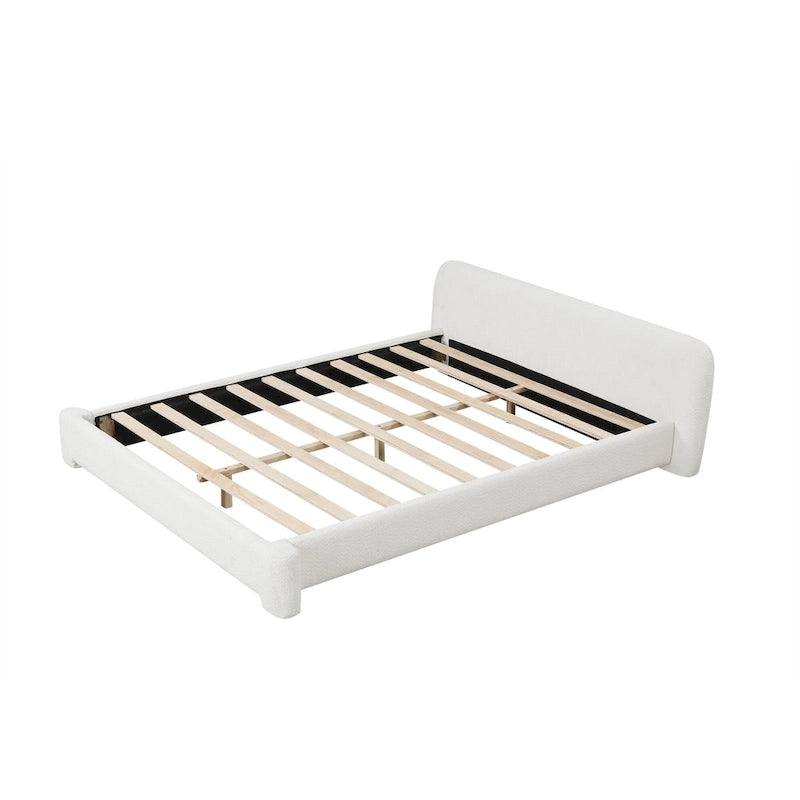 Lit plateforme capitonné en bouclette, cadre de lit Queen moderne en bois avec tête de lit pour chambre à coucher, aucun sommier tapissier requis