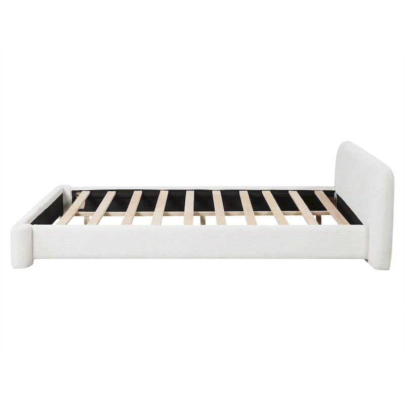 Lit plateforme capitonné en bouclette, cadre de lit Queen moderne en bois avec tête de lit pour chambre à coucher, aucun sommier tapissier requis