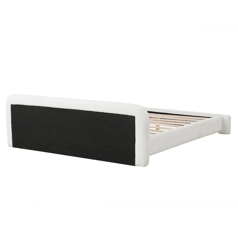 Lit plateforme capitonné en bouclette, cadre de lit Queen moderne en bois avec tête de lit pour chambre à coucher, aucun sommier tapissier requis
