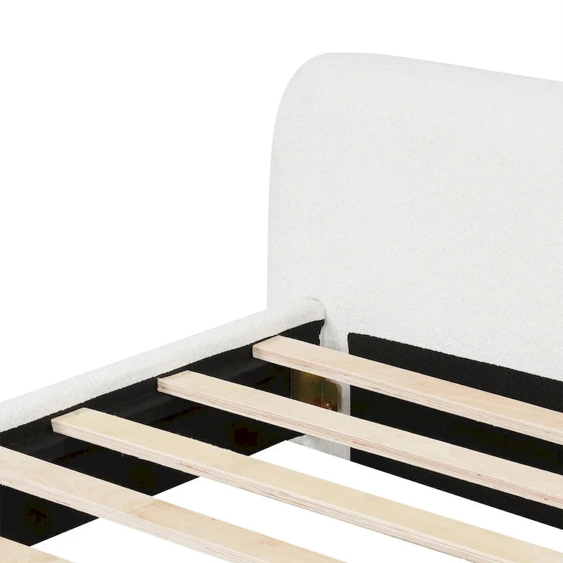 Lit plateforme capitonné en bouclette, cadre de lit Queen moderne en bois avec tête de lit pour chambre à coucher, aucun sommier tapissier requis