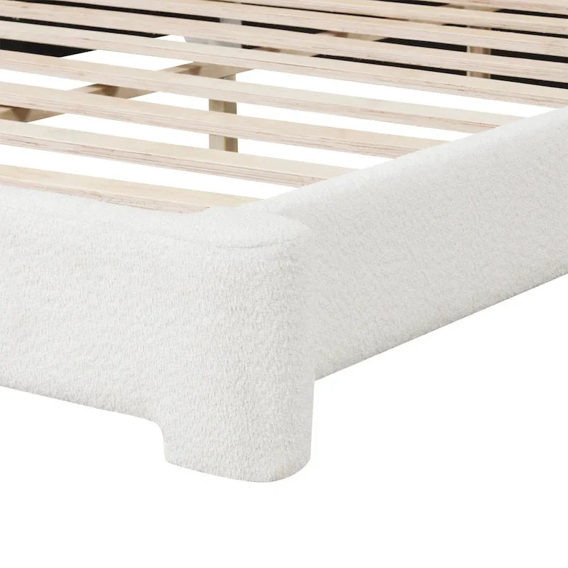 Lit plateforme capitonné en bouclette, cadre de lit Queen moderne en bois avec tête de lit pour chambre à coucher, aucun sommier tapissier requis
