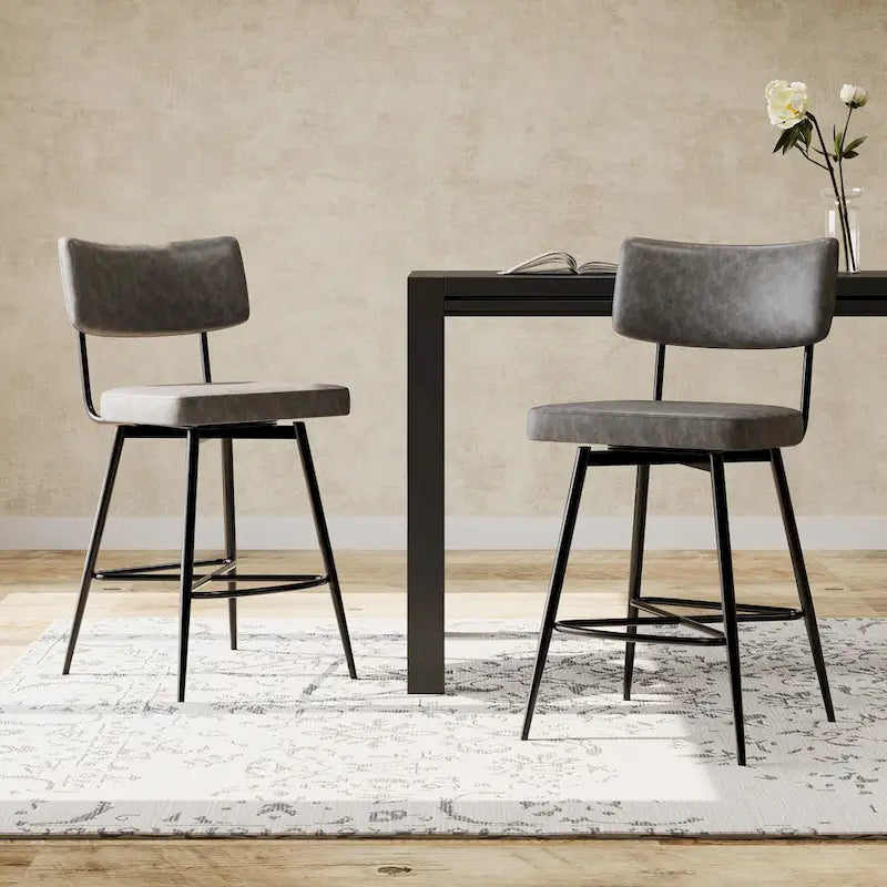 2 tabourets de comptoir rétro pivotants de 26 pouces, lot de 2 chaises de bar en cuir PU avec assise rembourrée et cadre en fer