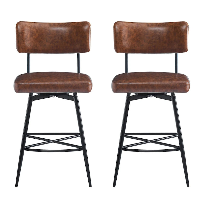 2 tabourets de comptoir rétro pivotants de 26 pouces, lot de 2 chaises de bar en cuir PU avec assise rembourrée et cadre en fer