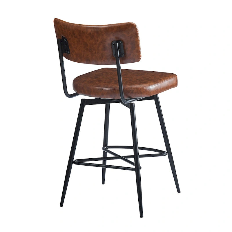 2 tabourets de comptoir rétro pivotants de 26 pouces, lot de 2 chaises de bar en cuir PU avec assise rembourrée et cadre en fer