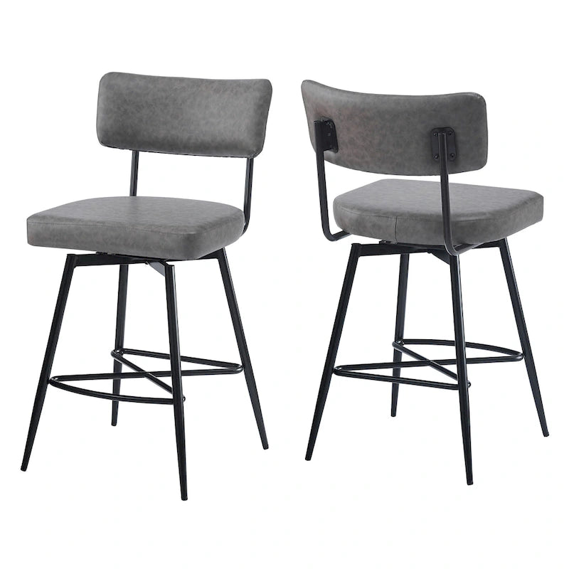 2 tabourets de comptoir rétro pivotants de 26 pouces, lot de 2 chaises de bar en cuir PU avec assise rembourrée et cadre en fer