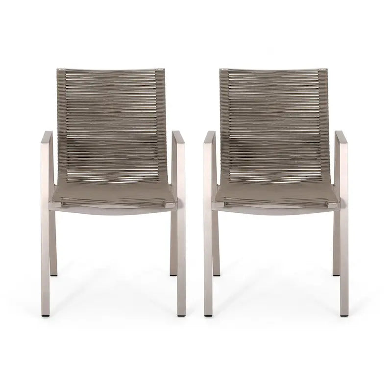 Lot de 2 chaises de salle à manger modernes d'extérieur avec sièges en corde tressée, cadre en aluminium, idéales pour salle à manger, salon, balcon, patio.