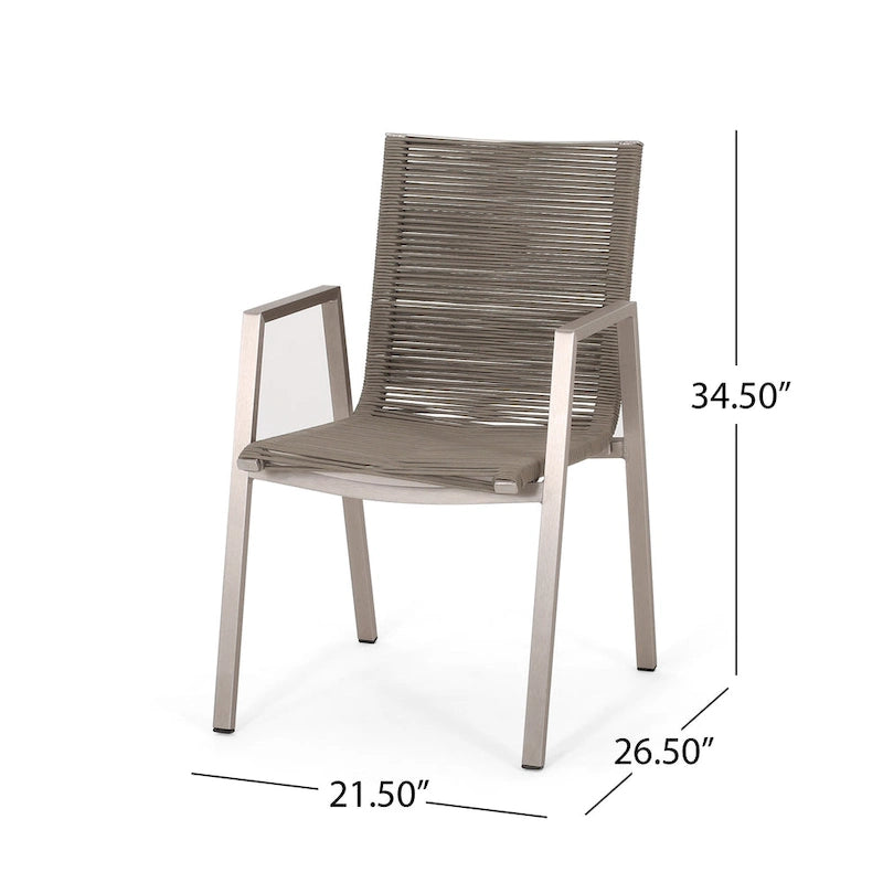 Lot de 2 chaises de salle à manger modernes d'extérieur avec sièges en corde tressée, cadre en aluminium, idéales pour salle à manger, salon, balcon, patio.