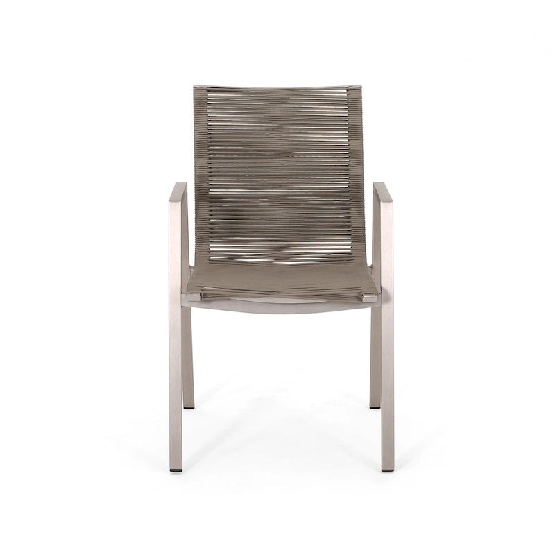 Lot de 2 chaises de salle à manger modernes d'extérieur avec sièges en corde tressée, cadre en aluminium, idéales pour salle à manger, salon, balcon, patio.