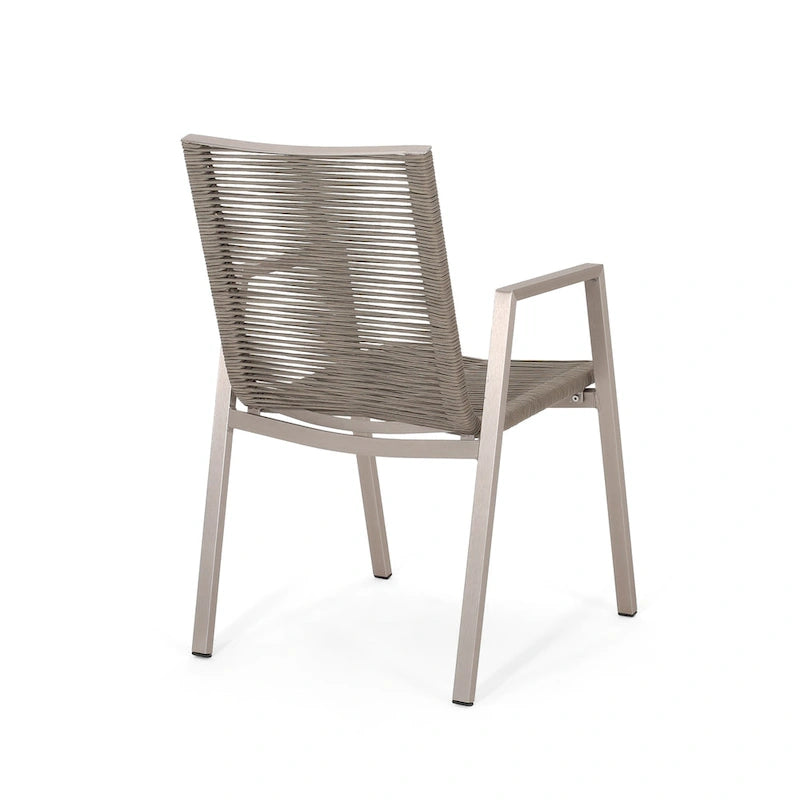 Lot de 2 chaises de salle à manger modernes d'extérieur avec sièges en corde tressée, cadre en aluminium, idéales pour salle à manger, salon, balcon, patio.