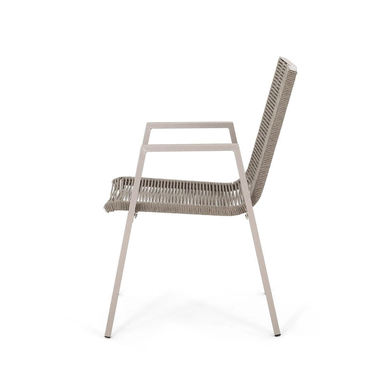 Lot de 2 chaises de salle à manger modernes d'extérieur avec sièges en corde tressée, cadre en aluminium, idéales pour salle à manger, salon, balcon, patio.