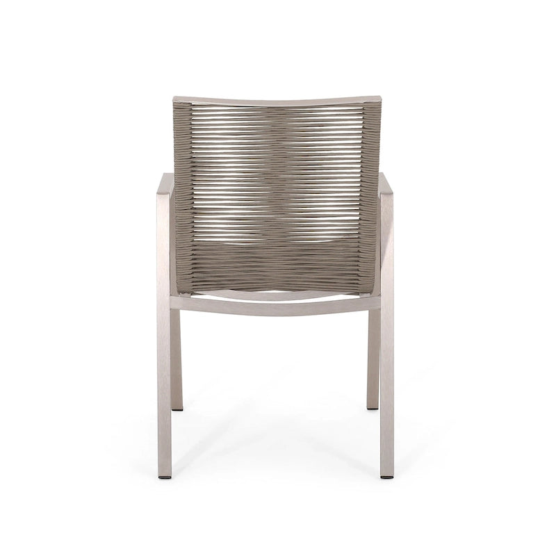 Lot de 2 chaises de salle à manger modernes d'extérieur avec sièges en corde tressée, cadre en aluminium, idéales pour salle à manger, salon, balcon, patio.