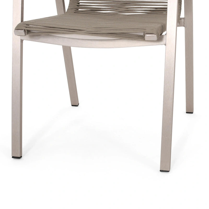 Lot de 2 chaises de salle à manger modernes d'extérieur avec sièges en corde tressée, cadre en aluminium, idéales pour salle à manger, salon, balcon, patio.