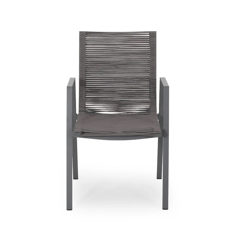 Lot de 2 chaises de salle à manger modernes d'extérieur avec sièges en corde tressée, cadre en aluminium, idéales pour salle à manger, salon, balcon, patio.