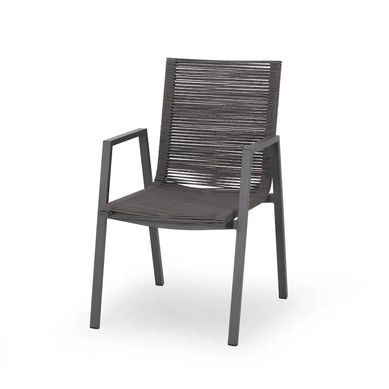 Lot de 2 chaises de salle à manger modernes d'extérieur avec sièges en corde tressée, cadre en aluminium, idéales pour salle à manger, salon, balcon, patio.