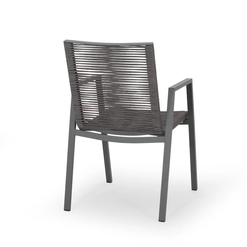 Lot de 2 chaises de salle à manger modernes d'extérieur avec sièges en corde tressée, cadre en aluminium, idéales pour salle à manger, salon, balcon, patio.