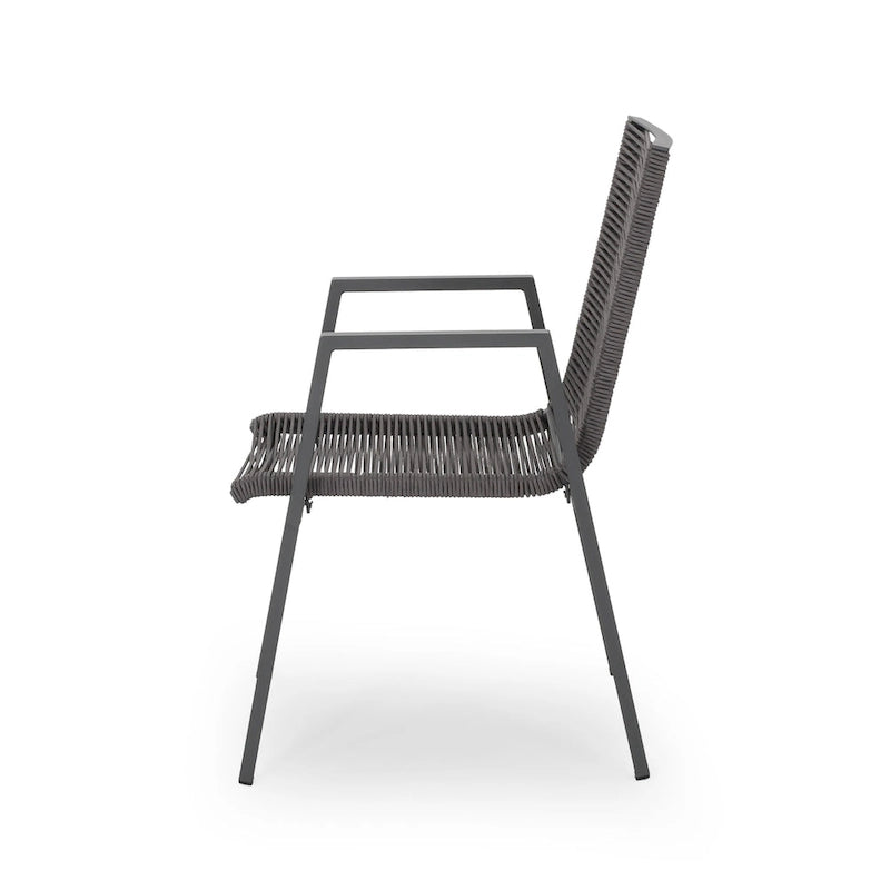 Lot de 2 chaises de salle à manger modernes d'extérieur avec sièges en corde tressée, cadre en aluminium, idéales pour salle à manger, salon, balcon, patio.