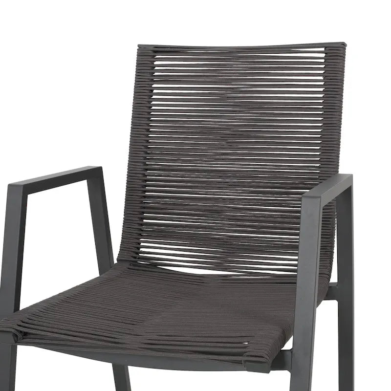 Lot de 2 chaises de salle à manger modernes d'extérieur avec sièges en corde tressée, cadre en aluminium, idéales pour salle à manger, salon, balcon, patio.