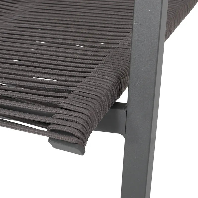 Lot de 2 chaises de salle à manger modernes d'extérieur avec sièges en corde tressée, cadre en aluminium, idéales pour salle à manger, salon, balcon, patio.