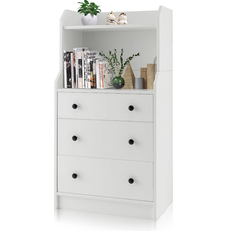 Commode à 3 tiroirs 44" de hauteur en bois Organisateur de rangement avec 2