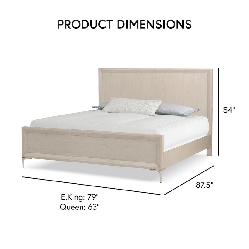 Lit à panneaux en bois massif moderne avec pieds en métal – Très grand lit et grand lit, espresso ou chêne naturel