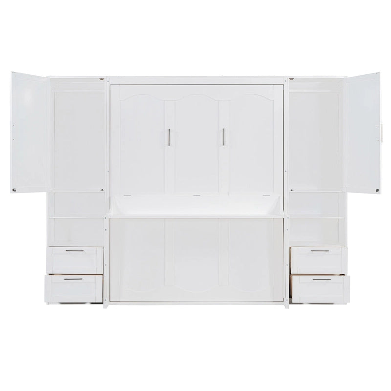 Lit escamotable Queen size avec penderie, bureau, tiroirs et étagères