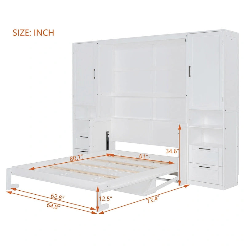Lit escamotable Queen size avec penderie, bureau, tiroirs et étagères