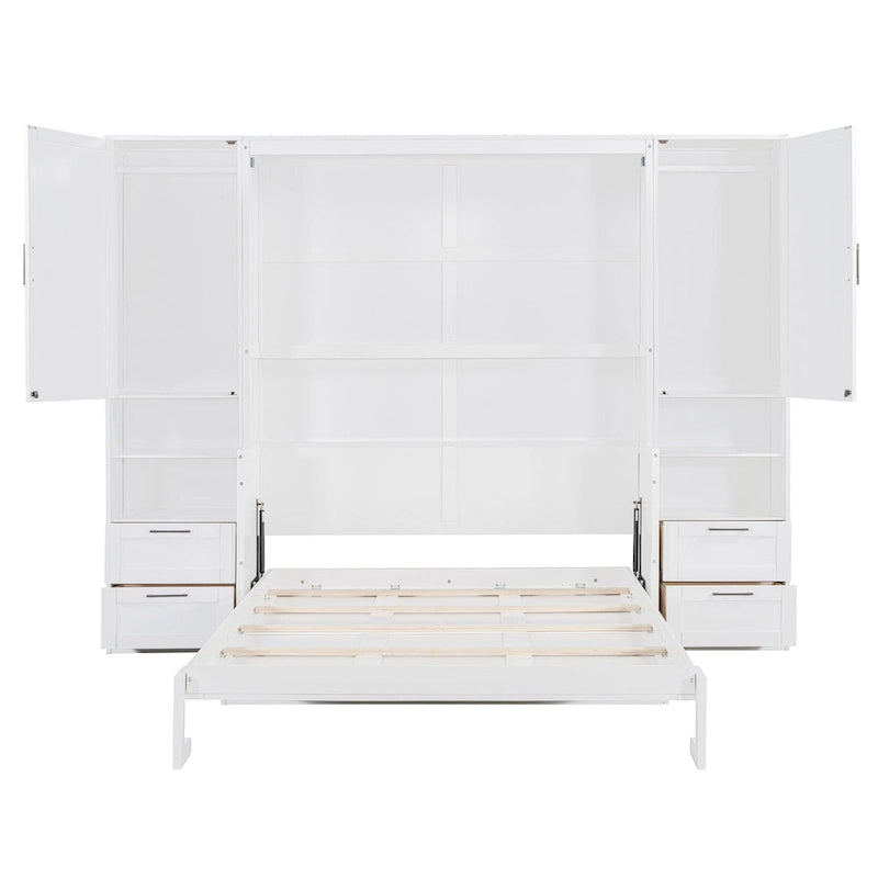 Lit escamotable Queen size avec penderie, bureau, tiroirs et étagères