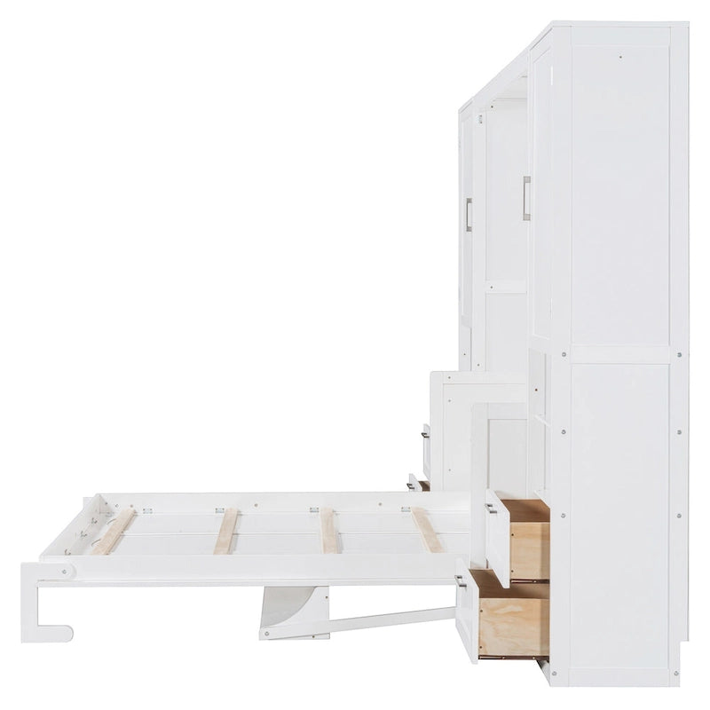 Lit escamotable Queen size avec penderie, bureau, tiroirs et étagères