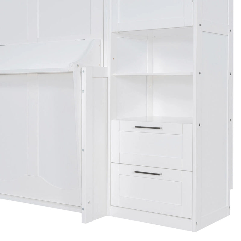 Lit escamotable Queen size avec penderie, bureau, tiroirs et étagères