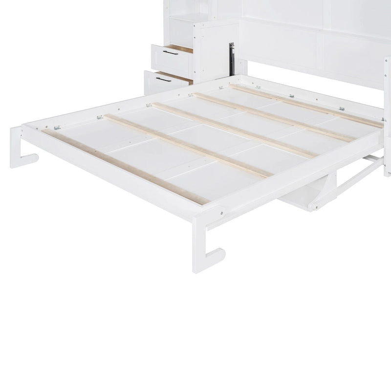 Lit escamotable Queen size avec penderie, bureau, tiroirs et étagères
