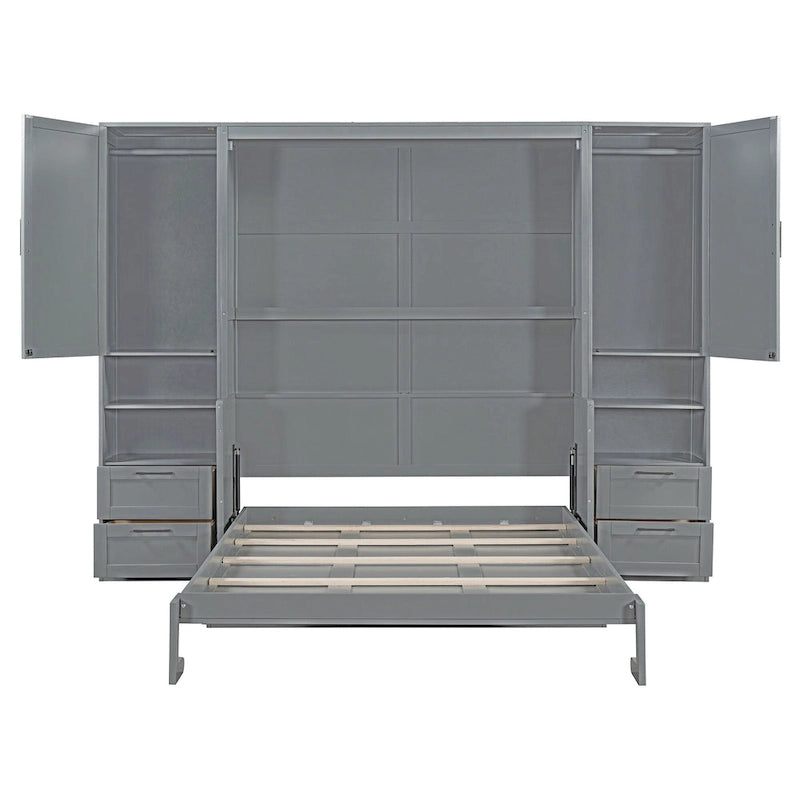 Lit escamotable Queen size avec penderie, bureau, tiroirs et étagères
