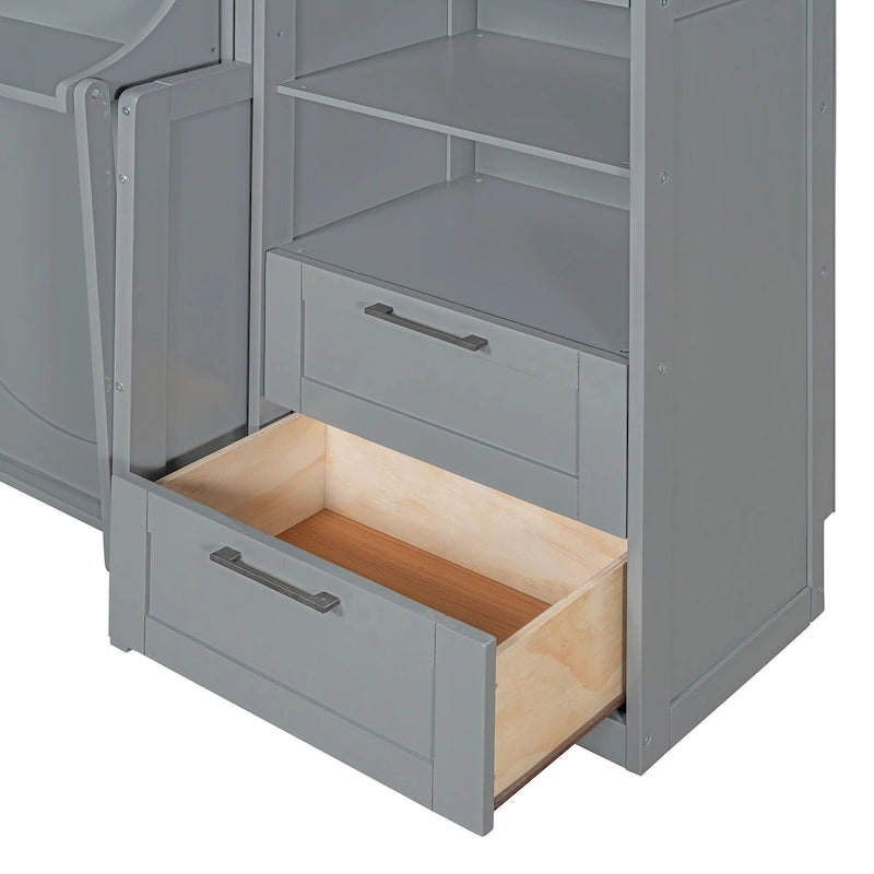 Lit escamotable Queen size avec penderie, bureau, tiroirs et étagères