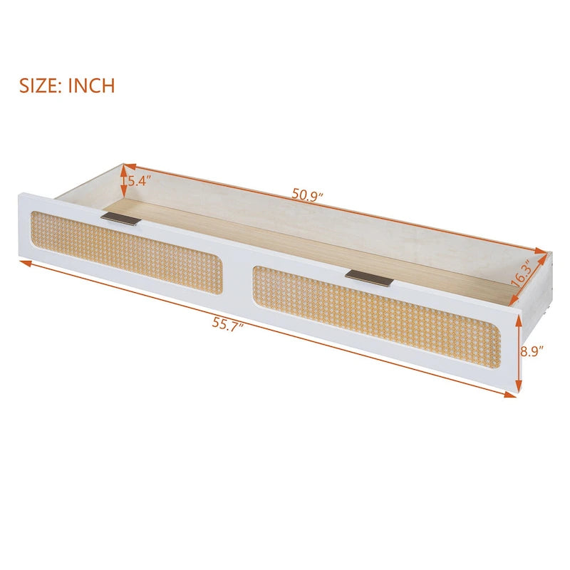 Lit escamotable design en rotin avec tiroirs de rangement, ports USB et prises électriques