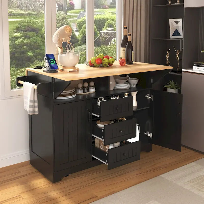 55,7" Grand îlot de cuisine avec 2 abattants (tabourets non inclus)