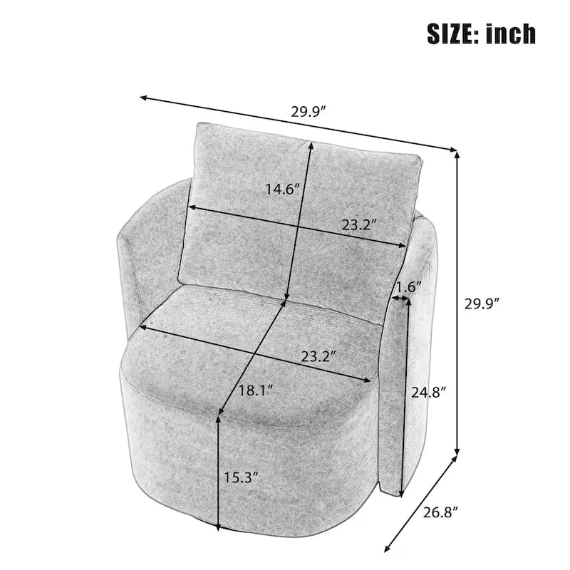 Fauteuil rond pivotant 360° en chenille avec design incurvé ergonomique et capacité de 200 kg