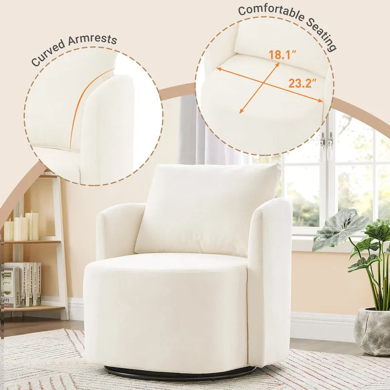Fauteuil rond pivotant 360° en chenille avec design incurvé ergonomique et capacité de 200 kg