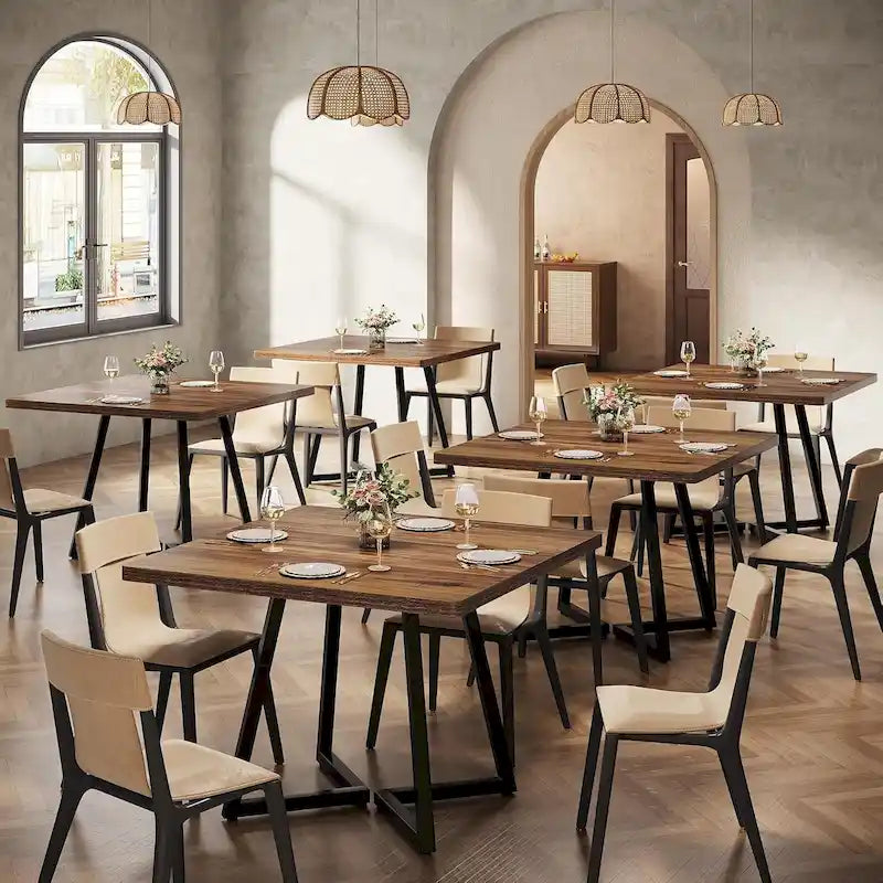 Table à dîner carrée industrielle de 31,5 pouces avec base en métal