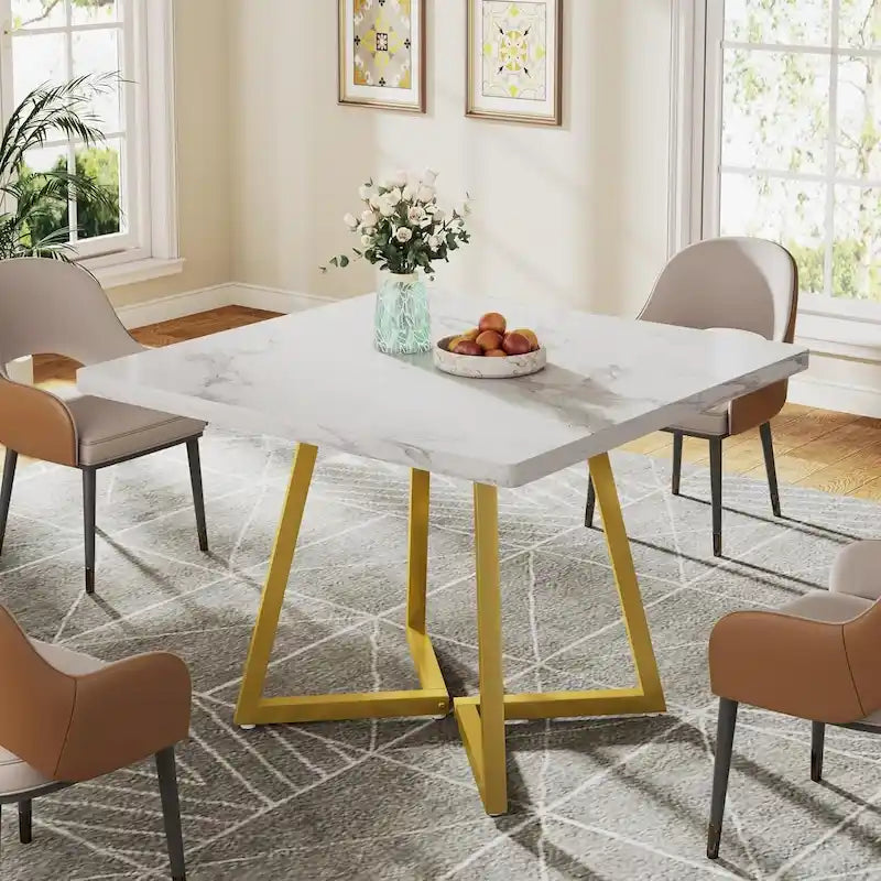 Table à dîner carrée industrielle de 31,5 pouces avec base en métal