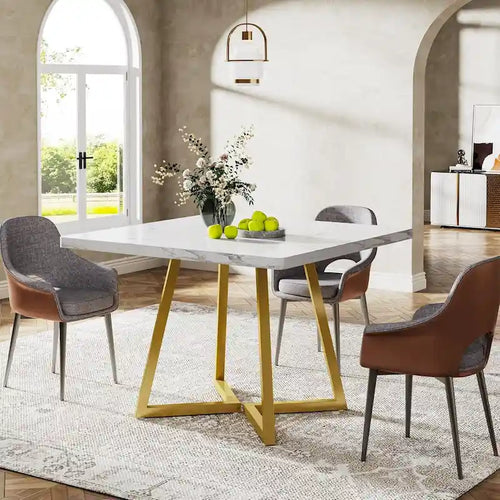 Table à dîner carrée industrielle de 31,5 pouces avec base en métal