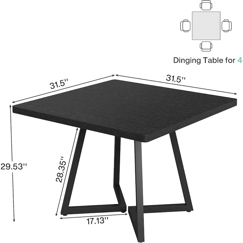 Table à dîner carrée industrielle de 31,5 pouces avec base en métal