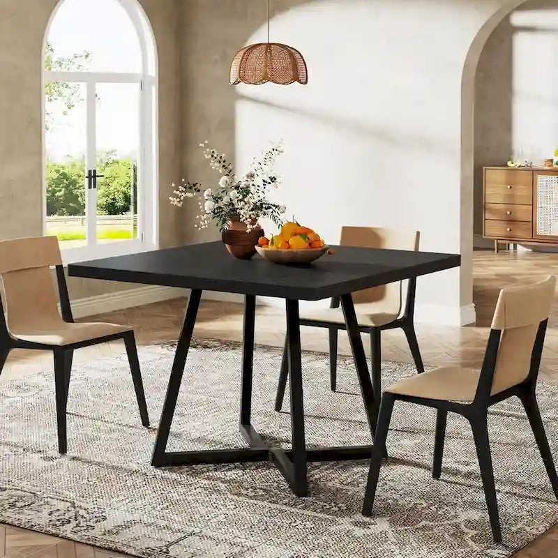 Table à dîner carrée industrielle de 31,5 pouces avec base en métal