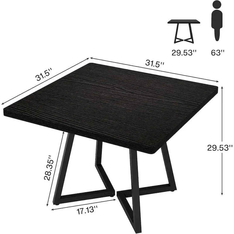 Table à dîner carrée industrielle de 31,5 pouces avec base en métal