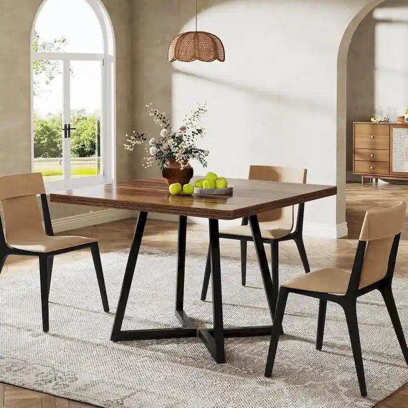 Table à dîner carrée industrielle de 31,5 pouces avec base en métal